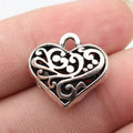 20x20x9.1mm 3.1g Antique Silver Zinc Alloy 3D Hollow Filigree Heart Charm Pendant for DIY Jewelry Making