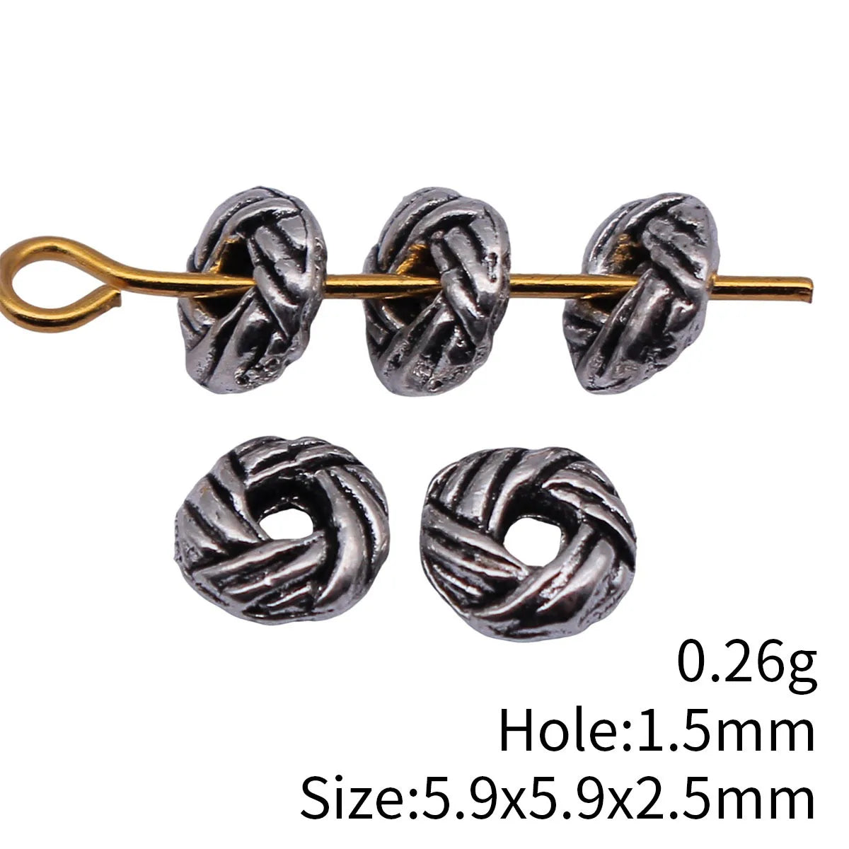 5.9x5.9x2.5mm 0.26g Multicolor Zinc Alloy Braided Texture Spacer Beads for DIY Bracelet Jewelry Making