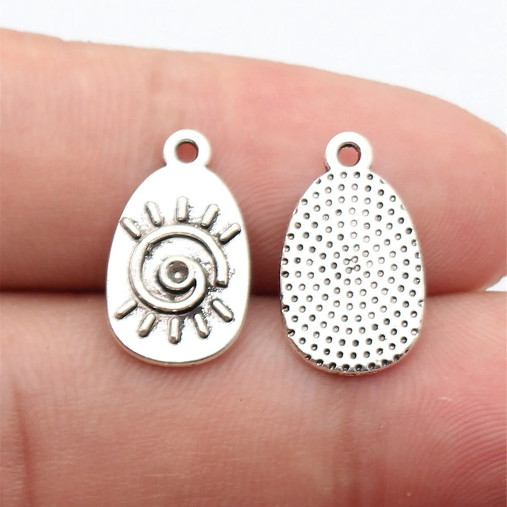 18x10mm 1.1g Antique Silver Zinc Alloy Swirl Sun Tag Charm Pendant for DIY Necklace Bracelet Jewelry
