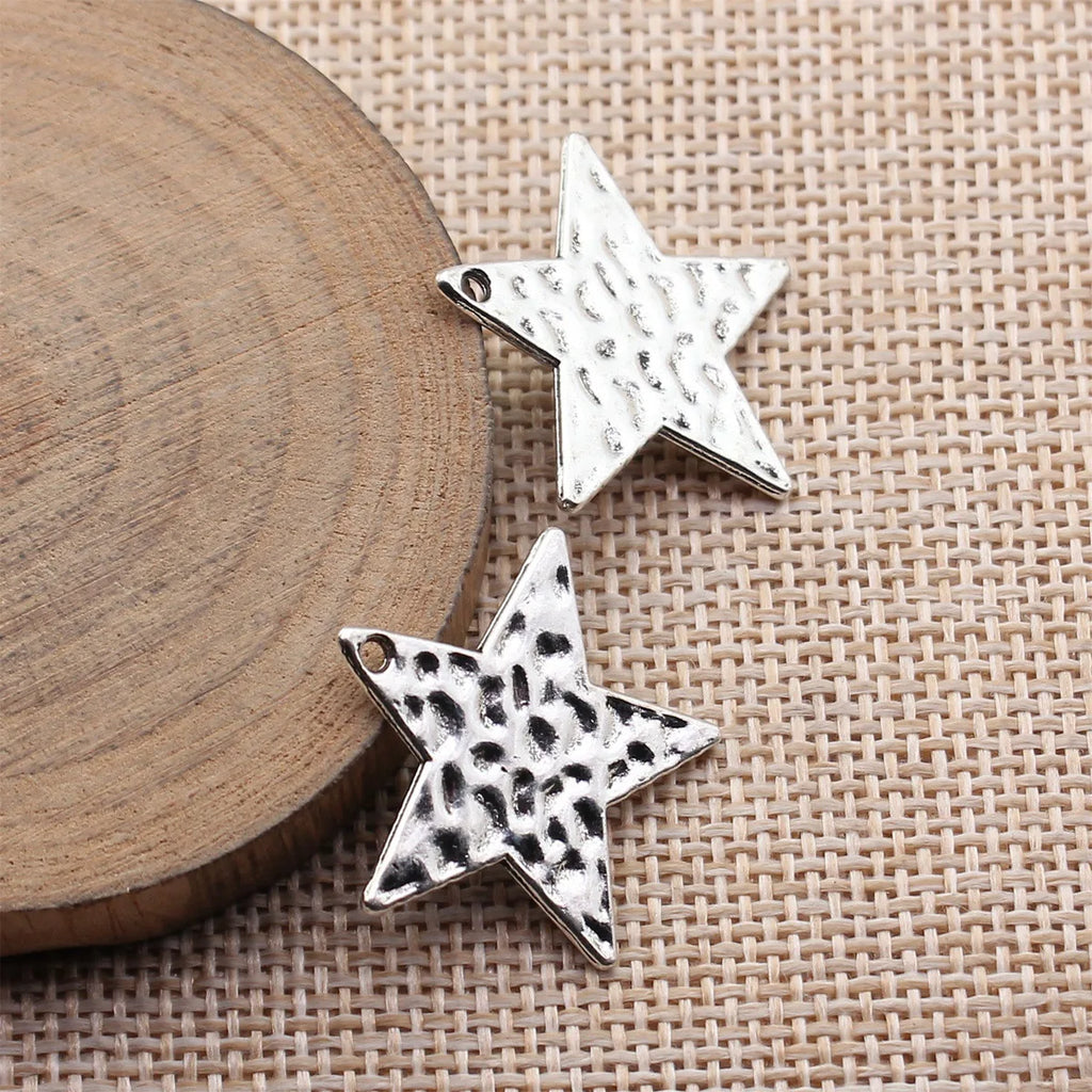 25x25mm 2.1g Antique Silver Zinc Alloy Hammered Five Point Star Charm Pendant for DIY Jewelry Making