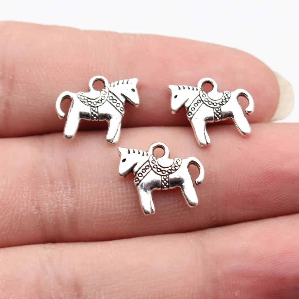 14x12mm 0.88g Antique Silver Zinc Alloy Double-Sided Pony Charm Pendant for DIY Necklace Bracelet Making