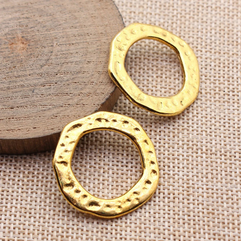 30x30mm 5.1g Multicolor Zinc Alloy Hammered Irregular Round Ring Connector Charm for DIY Jewelry