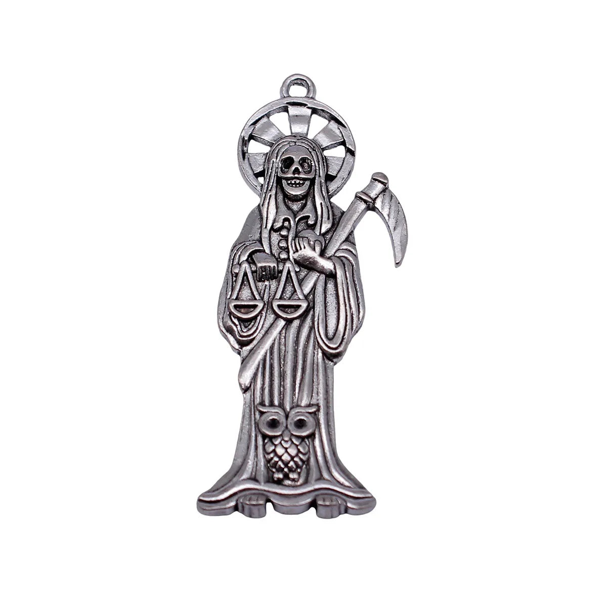 58x22mm 8.3g Antique Silver Zinc Alloy Owl Grim Reaper Cat Charm Pendant for DIY Gothic Jewelry Making