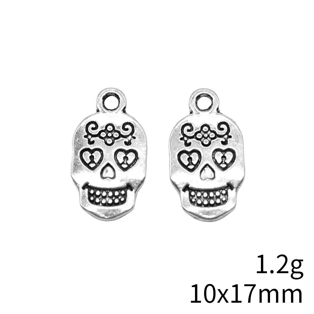10x17mm 1.2g Antique Silver Zinc Alloy Floral Skull Charm Pendant for DIY Jewelry Making