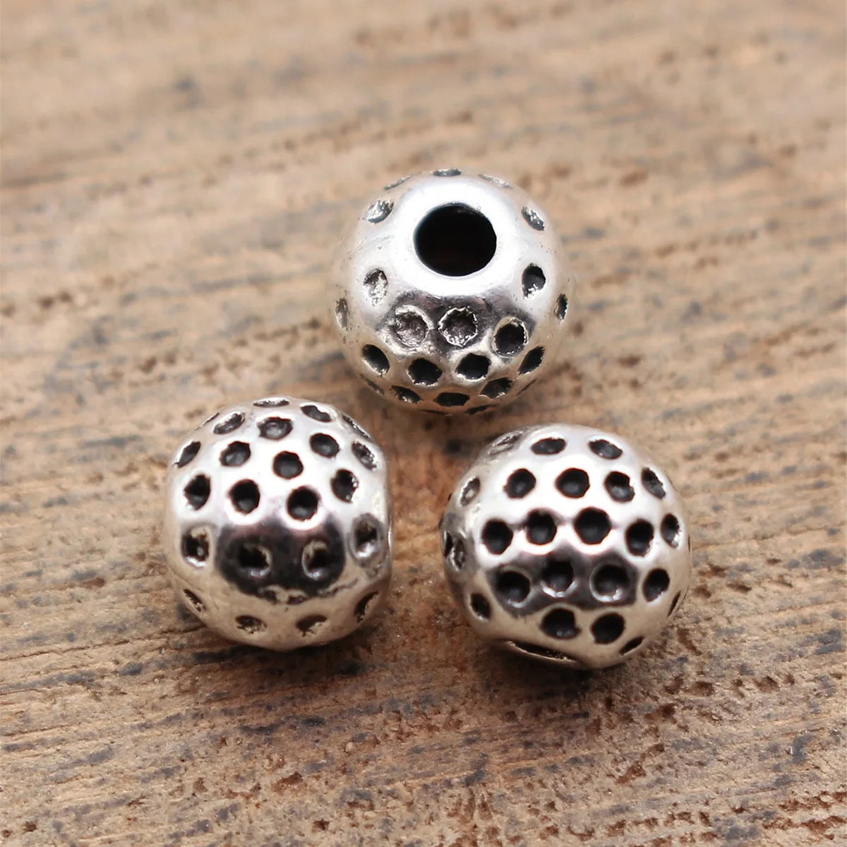 6x6x5.3mm 0.61g Antique Silver Zinc Alloy Dotted Texture Spacer Beads for DIY Bracelet Jewelry Making