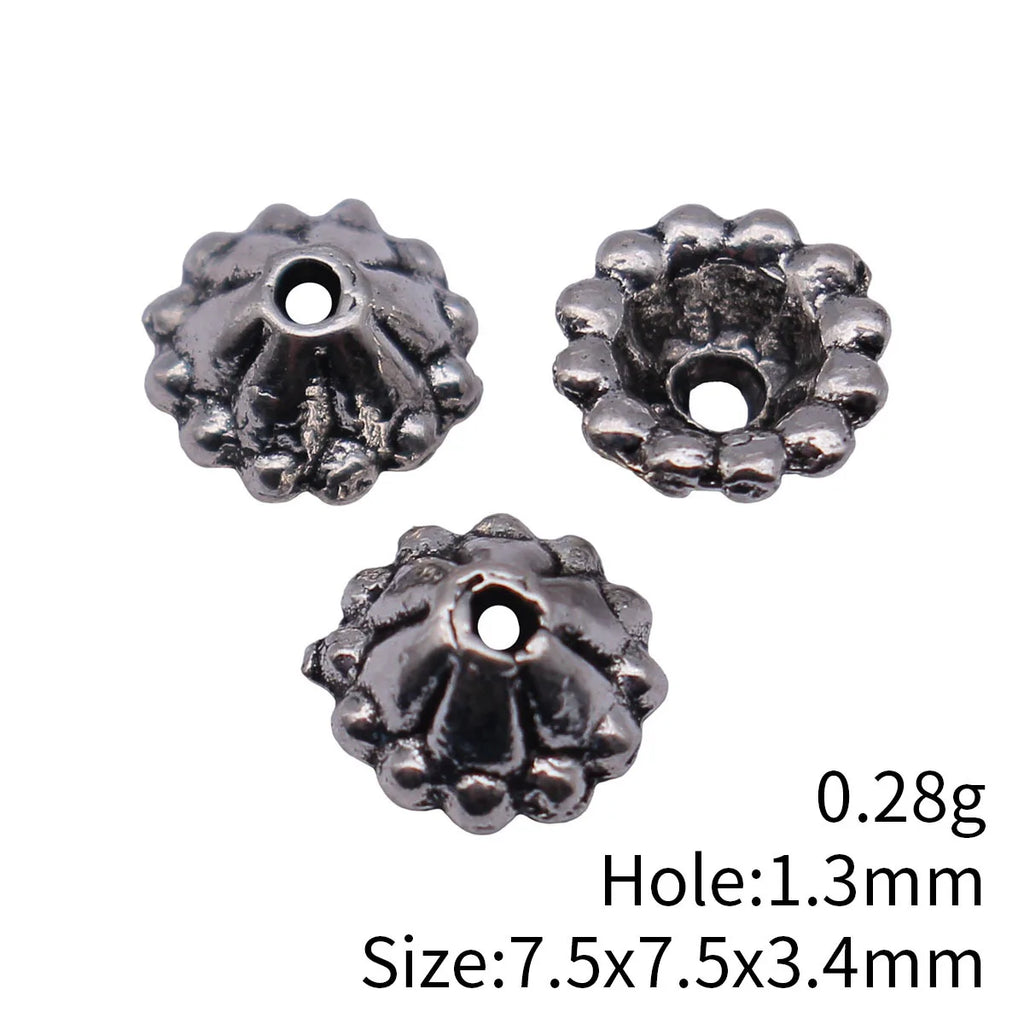 7.5x7.5x3.4mm 0.28g Antique Silver Zinc Alloy Flower Bead Caps Jewelry Findings for DIY Beadwork