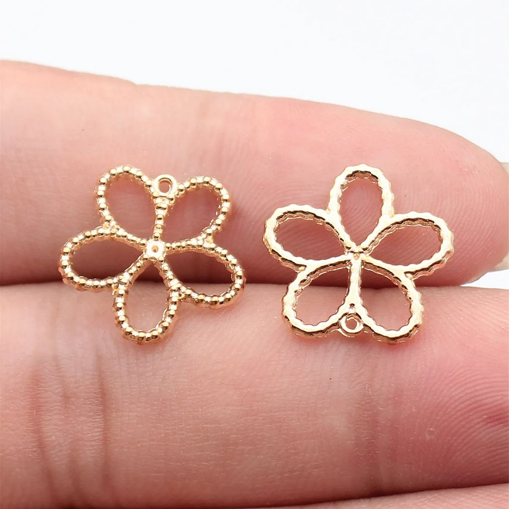 16x16mm 0.63g Multicolor Zinc Alloy Hollow Flower Charm Pendant for DIY Necklace Bracelet Making