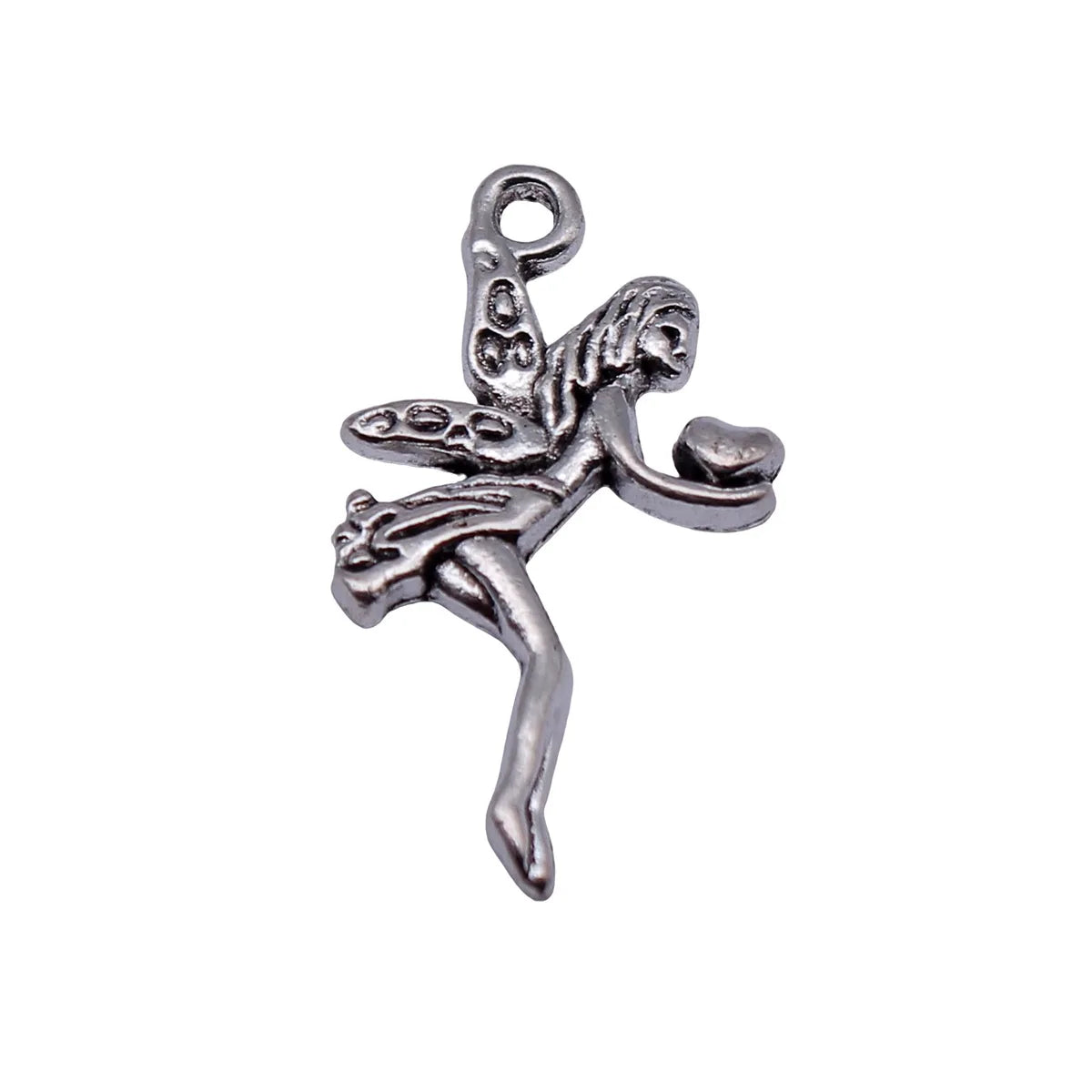 22x13mm 0.82g Antique Silver Zinc Alloy Angel Holding Heart Charm Pendant for DIY Necklace Jewelry