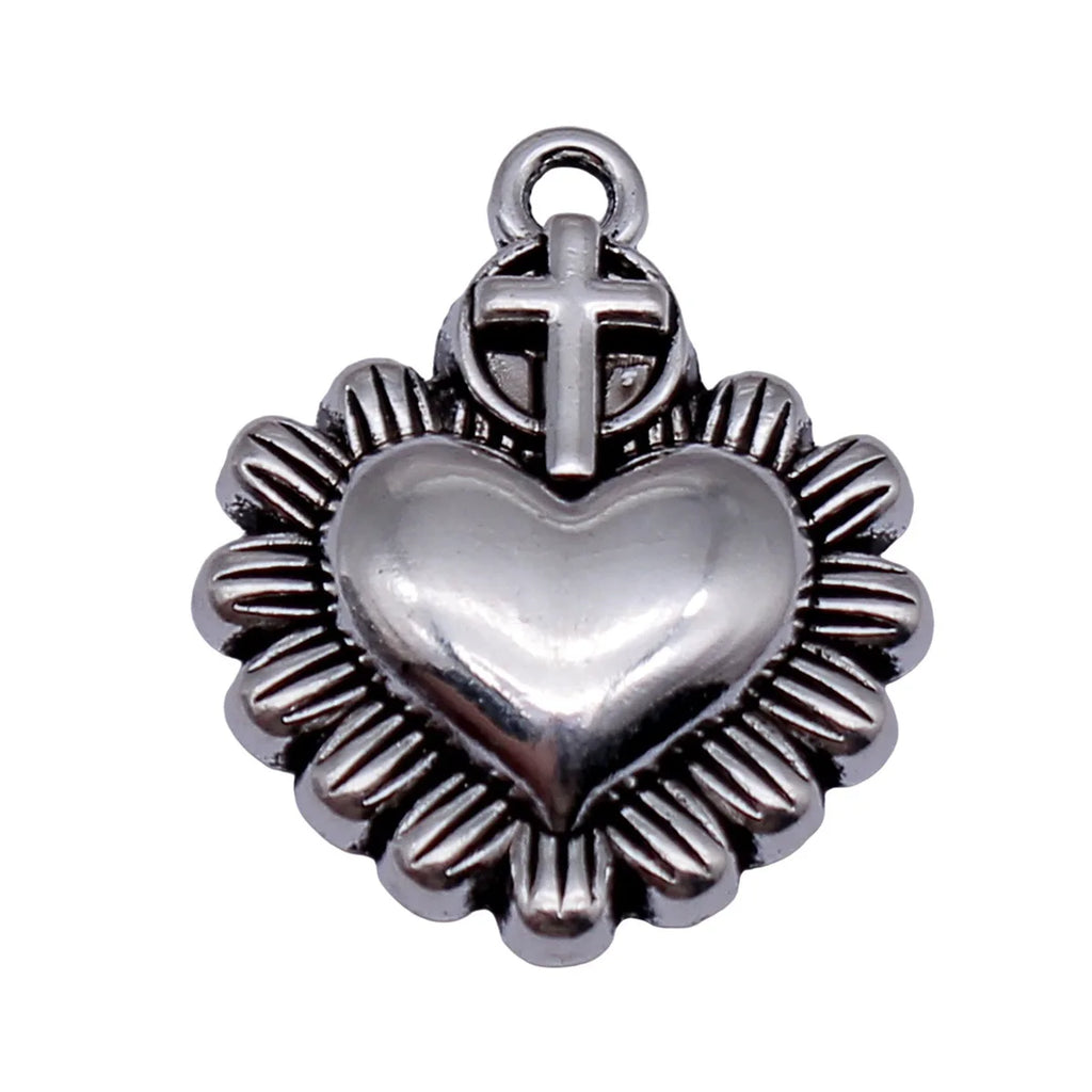 22x18mm 1.8g Antique Silver Zinc Alloy Gothic Cross Heart Charm Pendant for DIY Necklace Jewelry