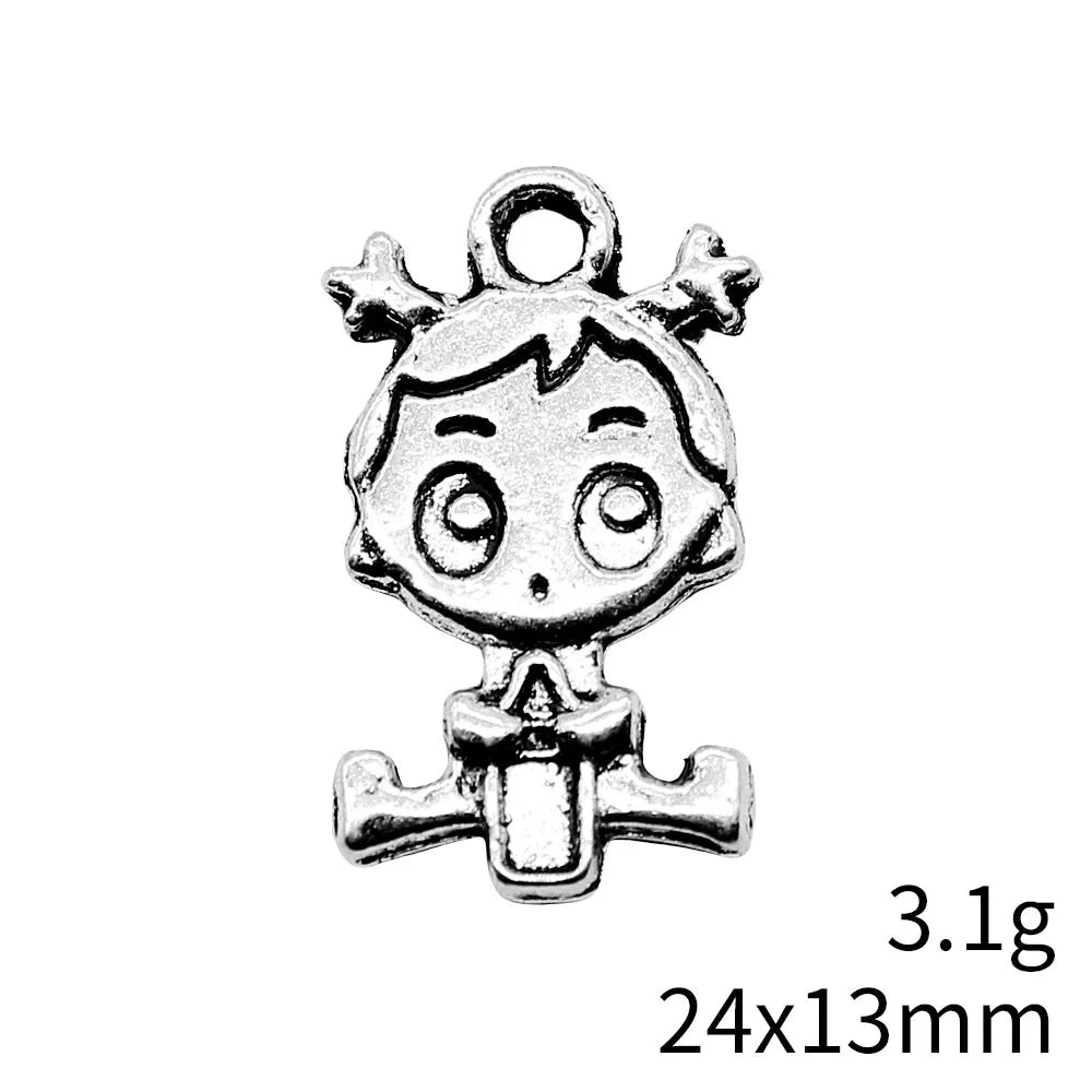 24x13mm 3.1g Antique Silver Zinc Alloy Girl Charm Pendant for DIY Necklace Bracelet Jewelry Making