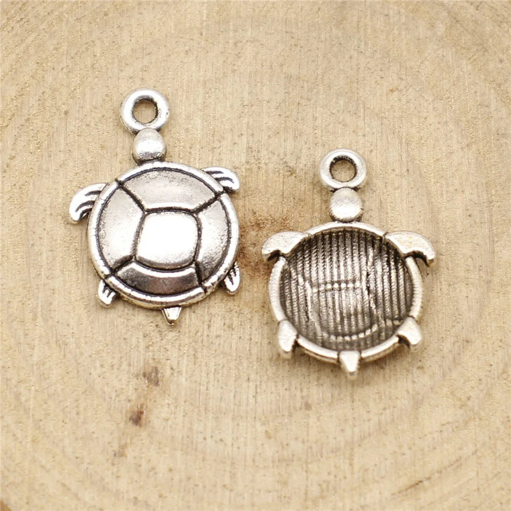 22x15mm 1.1g Antique Silver Zinc Alloy Turtle Charm Pendant for Necklace Bracelet Jewelry Making