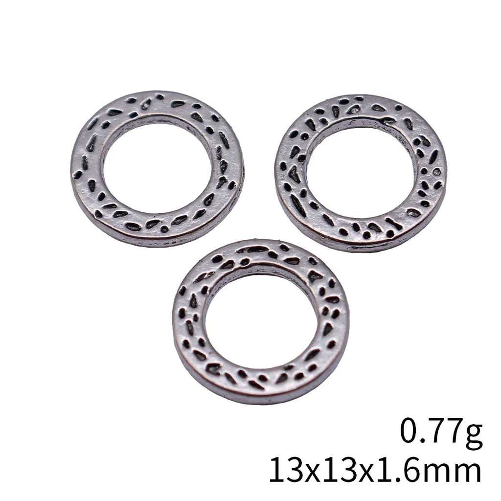 13x13x1.6mm 0.77g Antique Silver Zinc Alloy Pitted Texture Round Ring Connector Charm for DIY Jewelry Making