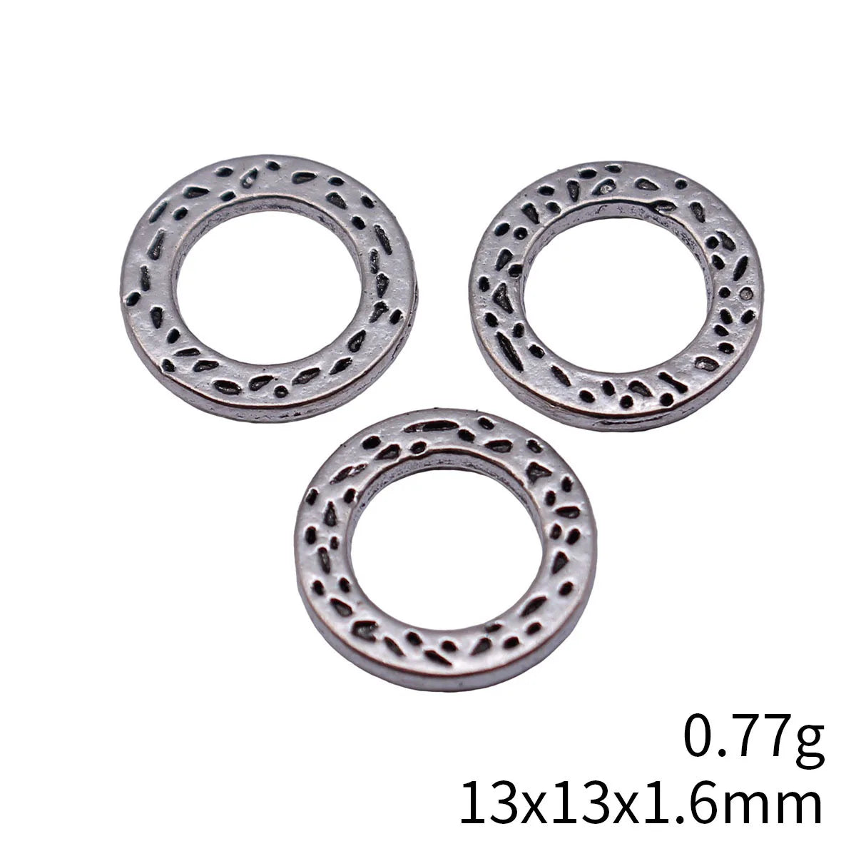 13x13x1.6mm 0.77g Antique Silver Zinc Alloy Pitted Texture Round Ring Connector Charm for DIY Jewelry Making