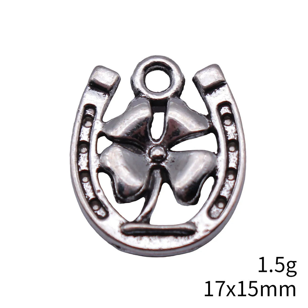 17x15mm 1.5g Antique Silver Tone Zinc Alloy Four Leaf Clover Horseshoe Charm Pendant for DIY Jewelry