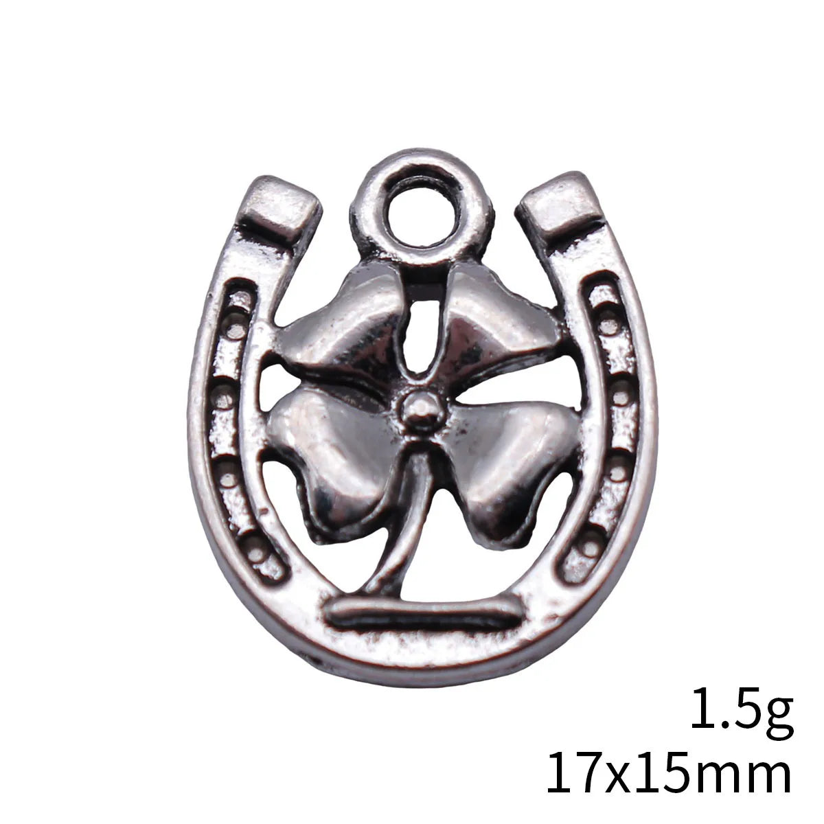17x15mm 1.5g Antique Silver Tone Zinc Alloy Four Leaf Clover Horseshoe Charm Pendant for DIY Jewelry