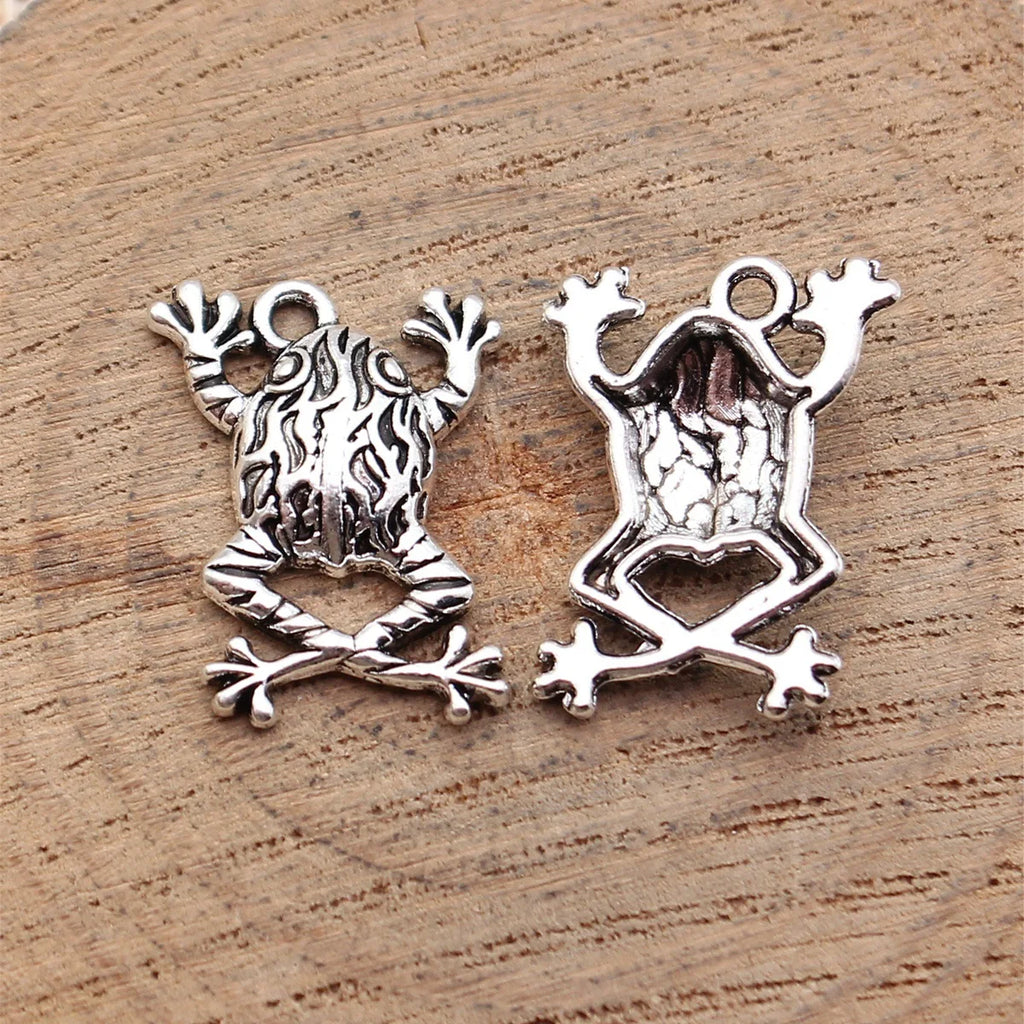 20x13mm 1.3g Antique Silver Zinc Alloy Frog Charm Pendant for DIY Necklace and Bracelet Making