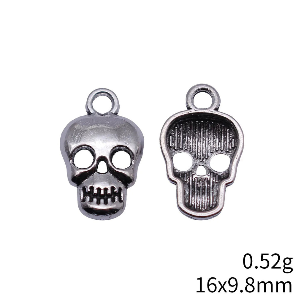 16x9.8mm 0.52g Antique Silver Zinc Alloy Skull Head Charm Pendant for DIY Gothic Necklace Making