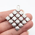 56x51mm 8.8g Antique Silver Zinc Alloy Square Grid Charm Pendant for Geometric Necklace Making