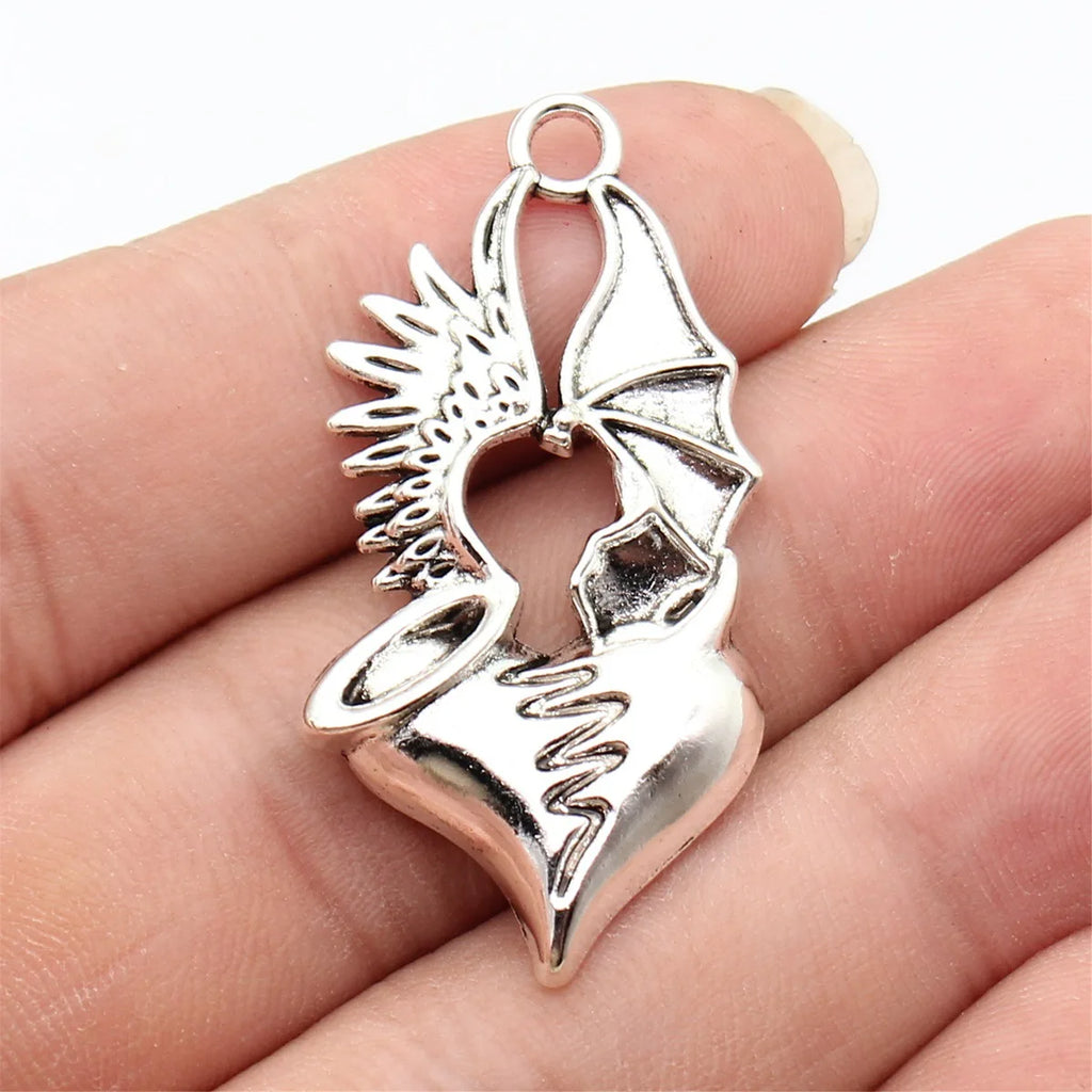 46x23mm 4.1g Antique Silver Zinc Alloy Gothic Winged Heart Wing Charm Pendant for DIY Jewelry Making