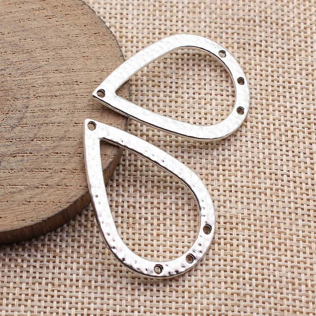 39x27mm 2.9g Multicolor Zinc Alloy Hollow Hammered Teardrop Earring Connector Charms for DIY Earrings