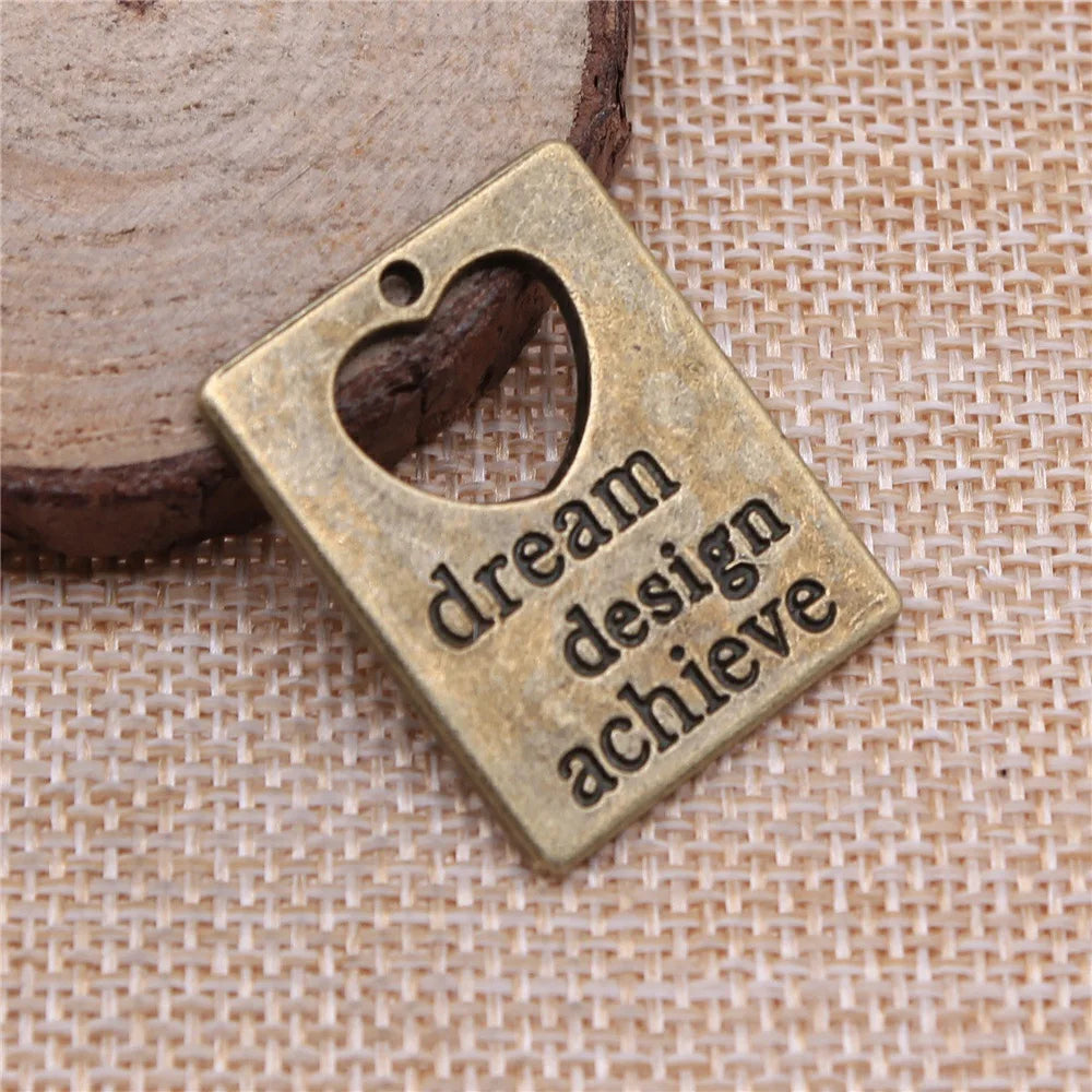 30x23mm 6g Antique Bronze Zinc Alloy Dream Design Achieve Word Plaque Charm Pendant for DIY Jewelry Making