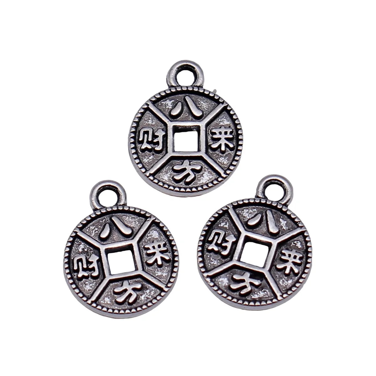 13x11mm 0.68g Antique Silver Zinc Alloy Chinese Coin Charm Pendant for DIY Necklace Bracelet Making