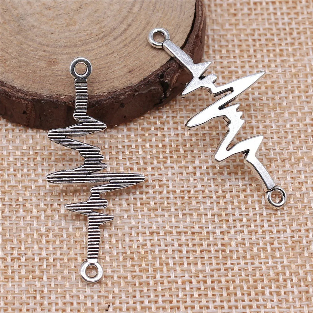 44x20mm 1.8g Multicolor Zinc Alloy Heartbeat ECG Connector Charm for DIY Bracelet Jewelry Making