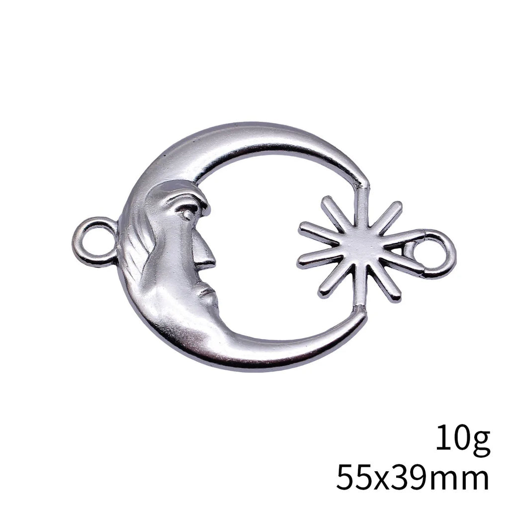 55x39mm 10g Antique Silver Zinc Alloy Moon Sun Connector Charm for DIY Necklace Bracelet Making