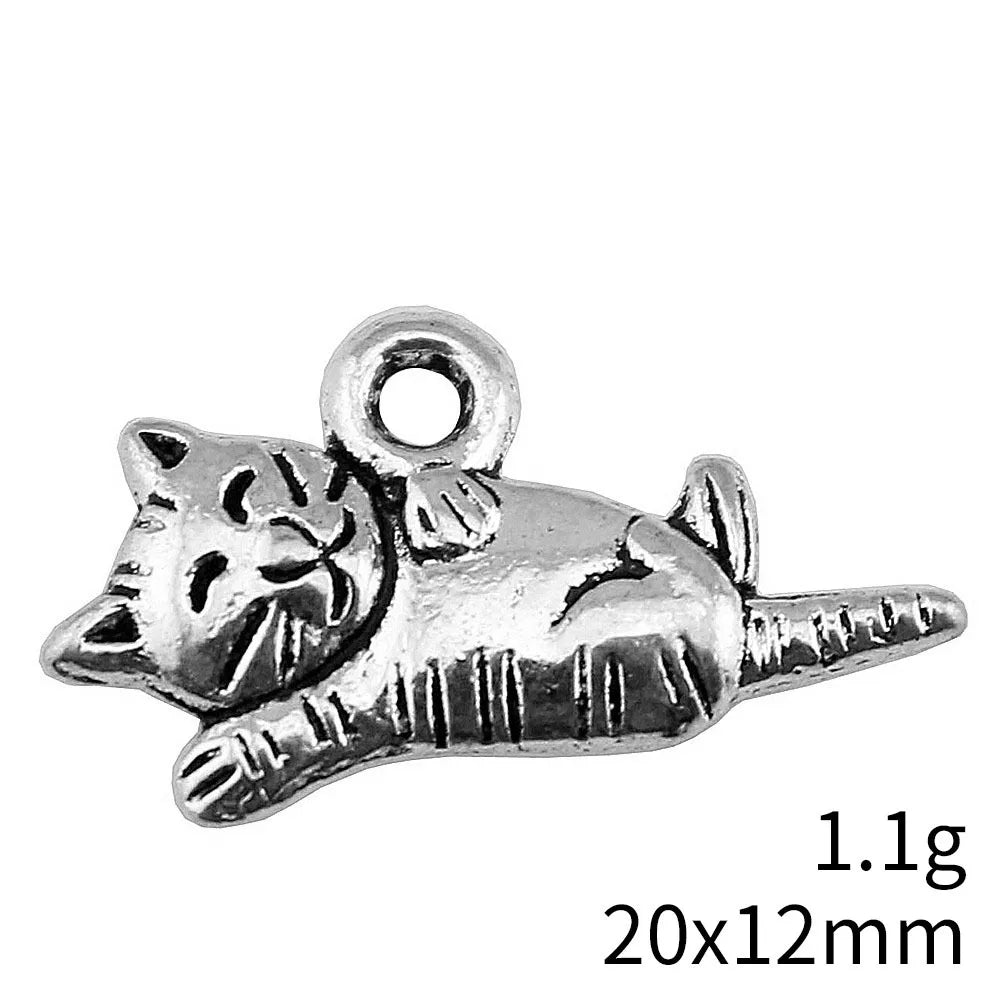 20x12mm 1.1g Antique Silver Zinc Alloy Scratching Cat Charm Pendant for Necklace Bracelet DIY Making