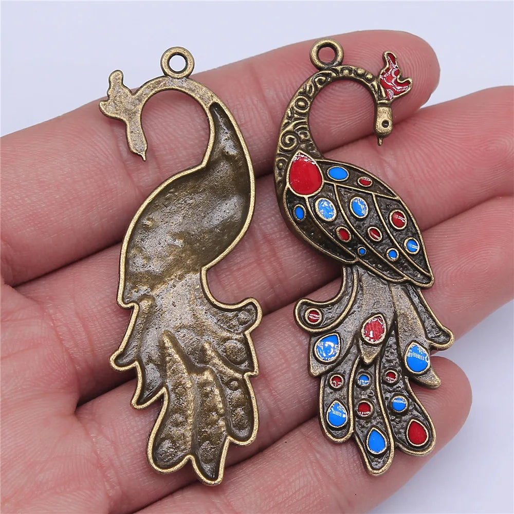 60x23mm 5.1g Antique Bronze Zinc Alloy Peacock Charm Pendant for DIY Necklace Bracelet Jewelry Making
