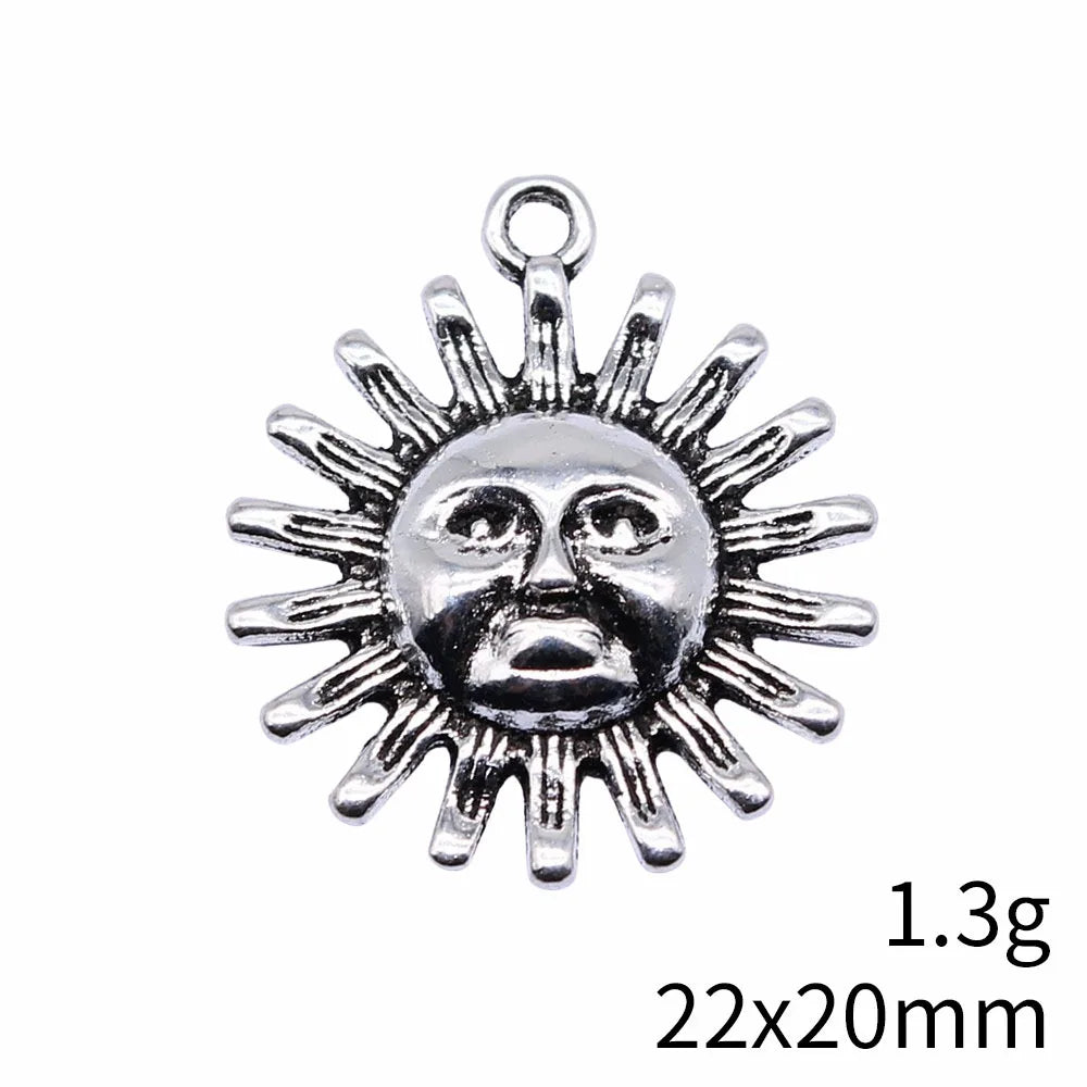 22x20mm 1.3g Antique Silver Zinc Alloy Sun Charm Pendant for Necklace Bracelet Jewelry Making