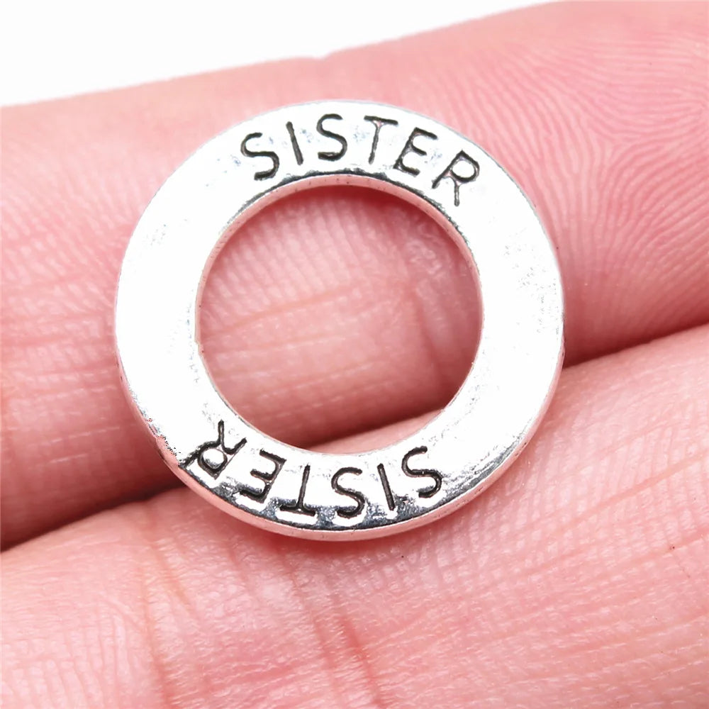 19x19mm 2.09g Antique Silver Zinc Alloy Sister Charm Pendant for DIY Bracelet Necklace Making