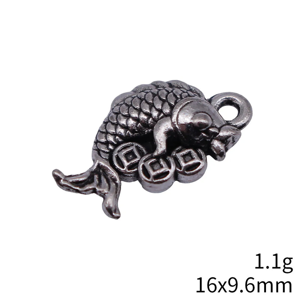 16x9.6mm 1.1g Antique Silver Zinc Alloy Chinese Coin Goldfish Charm Pendant for DIY Jewelry Making