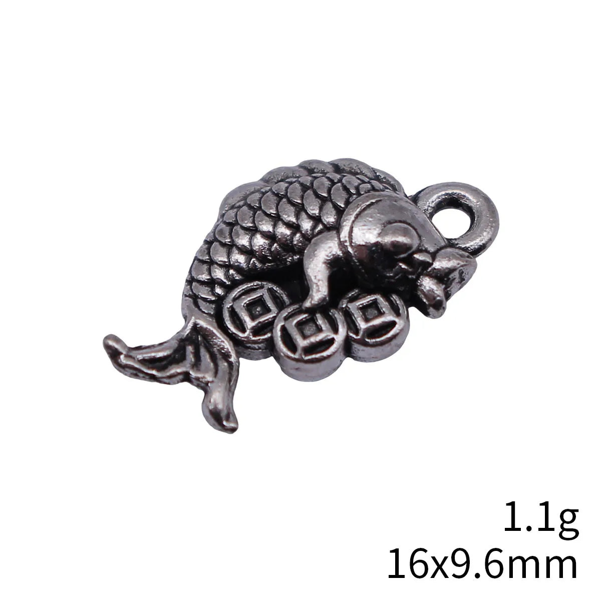 16x9.6mm 1.1g Antique Silver Zinc Alloy Chinese Coin Goldfish Charm Pendant for DIY Jewelry Making