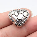 25x25x12mm 8.3g Antique Silver Zinc Alloy Pebble Texture Heart Charm Pendant for DIY Necklace Making