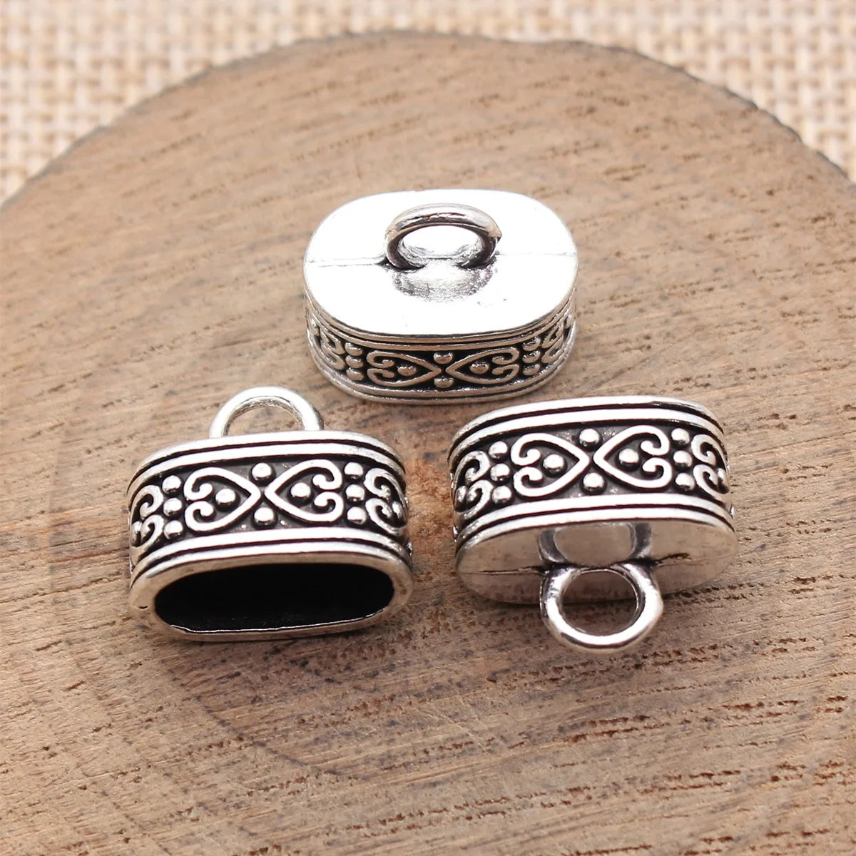15x13x9.6mm 2.3g Round Antique Silver Zinc Alloy Heart Pattern Oval Tassel Cap End for DIY Tassel Jewelry Making