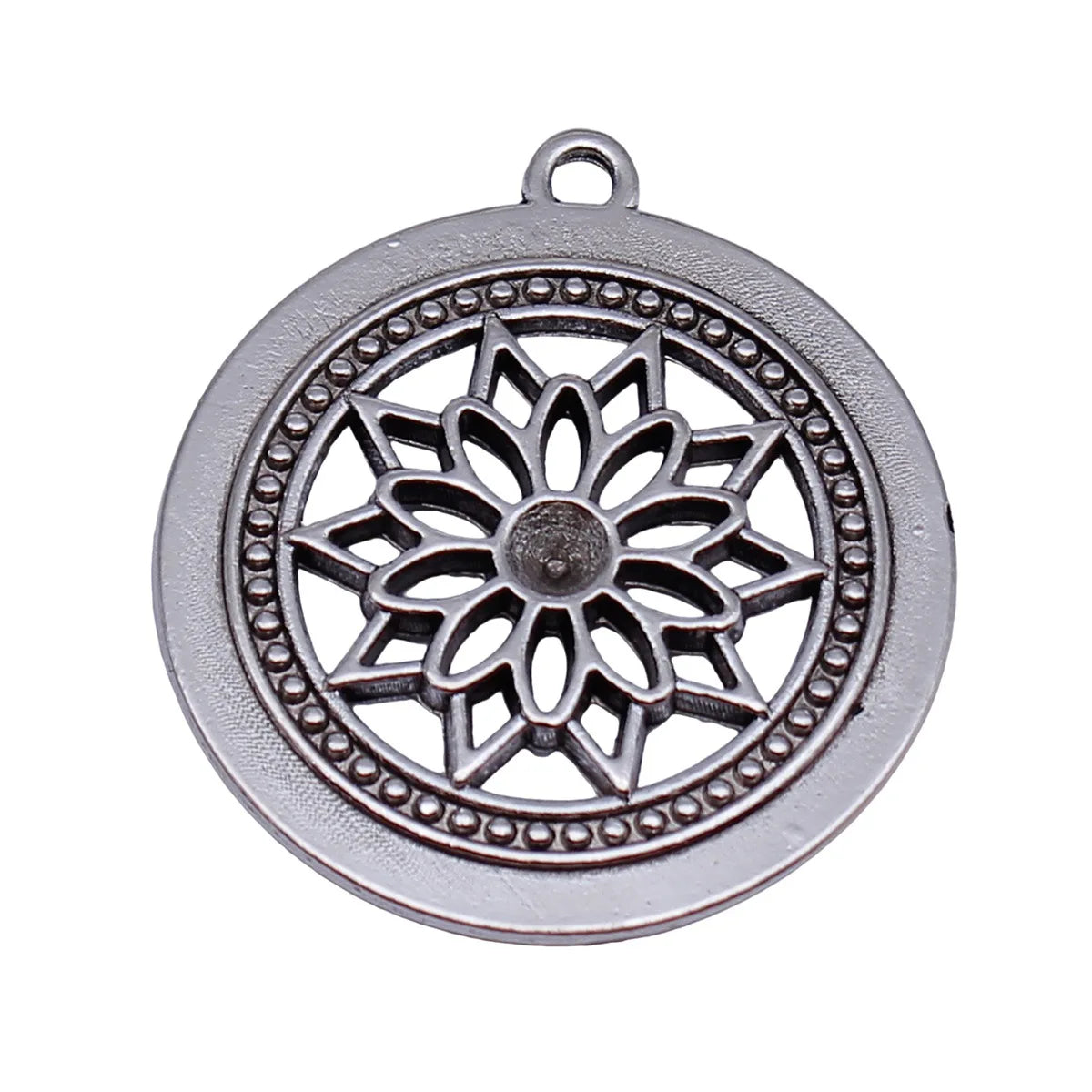 28x25mm 3.1g Antique Silver Zinc Alloy Round Flower Filigree Charm Pendant for DIY Jewelry Making