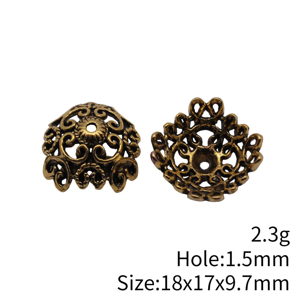 18x17x9.7mm 2.3g Antique Gold Zinc Alloy Vintage Floral Texture Bead Caps for DIY Jewelry Making