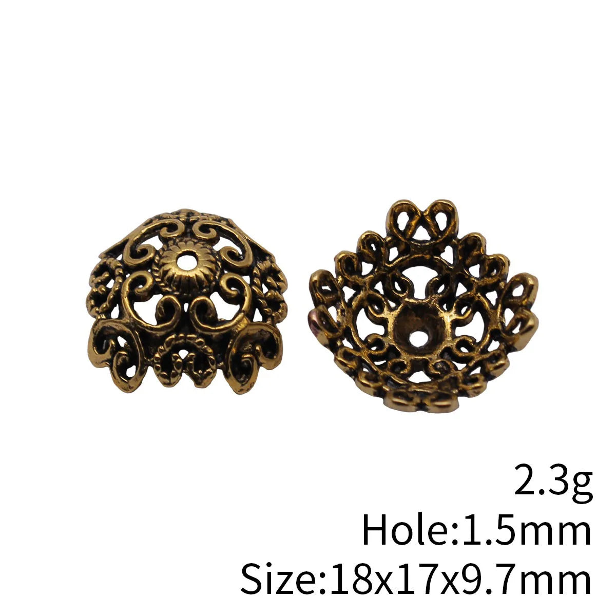 18x17x9.7mm 2.3g Antique Gold Zinc Alloy Vintage Floral Texture Bead Caps for DIY Jewelry Making