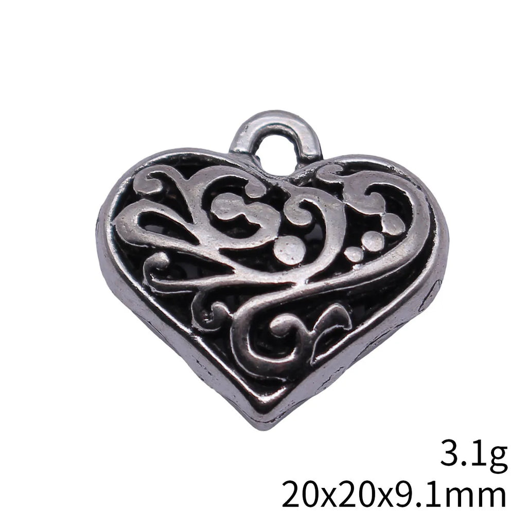 20x20x9.1mm 3.1g Antique Silver Zinc Alloy 3D Hollow Filigree Heart Charm Pendant for DIY Jewelry Making