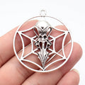 55x50mm 11g Antique Silver Zinc Alloy Round Spider Web Skull Bird Beak Hollow Charm Pendant for DIY Jewelry