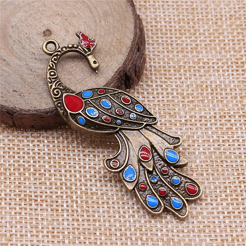 60x23mm 5.1g Antique Bronze Zinc Alloy Peacock Charm Pendant for DIY Necklace Bracelet Jewelry Making