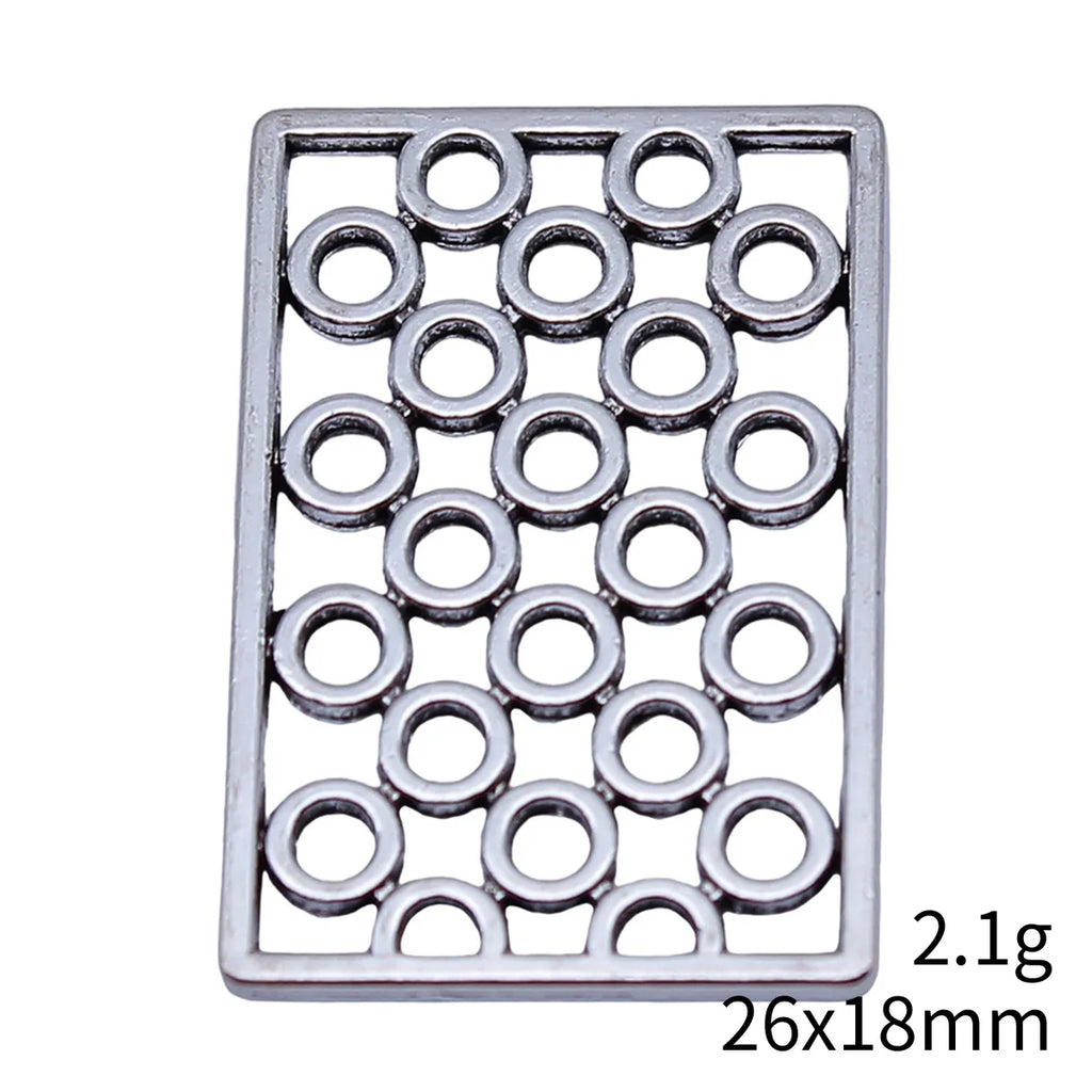 26x18mm 2.1g Antique Silver Zinc Alloy Hollow Geometric Circle Rectangle Ring Charm Pendant for DIY Jewelry