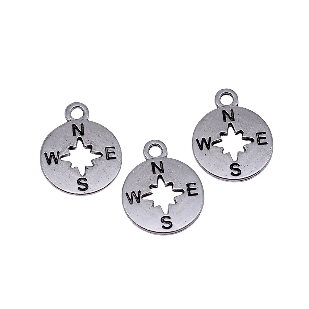 17x14mm 1.1g Antique Silver Zinc Alloy Hollow Compass Charm Pendant for DIY Travel Jewelry Making
