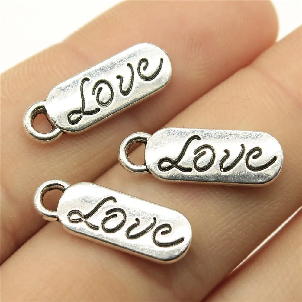 20x7mm 1.1g Antique Silver Zinc Alloy Love Word Charm Pendant for DIY Bracelet and Necklace Making