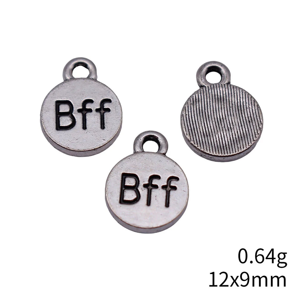 12x9mm 0.64g Antique Silver Zinc Alloy BFF Round Tag Charm Pendant for Bracelet Necklace Jewelry Making