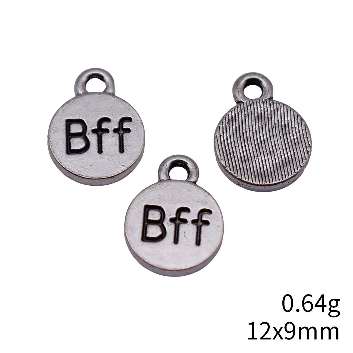 12x9mm 0.64g Antique Silver Zinc Alloy BFF Round Tag Charm Pendant for Bracelet Necklace Jewelry Making