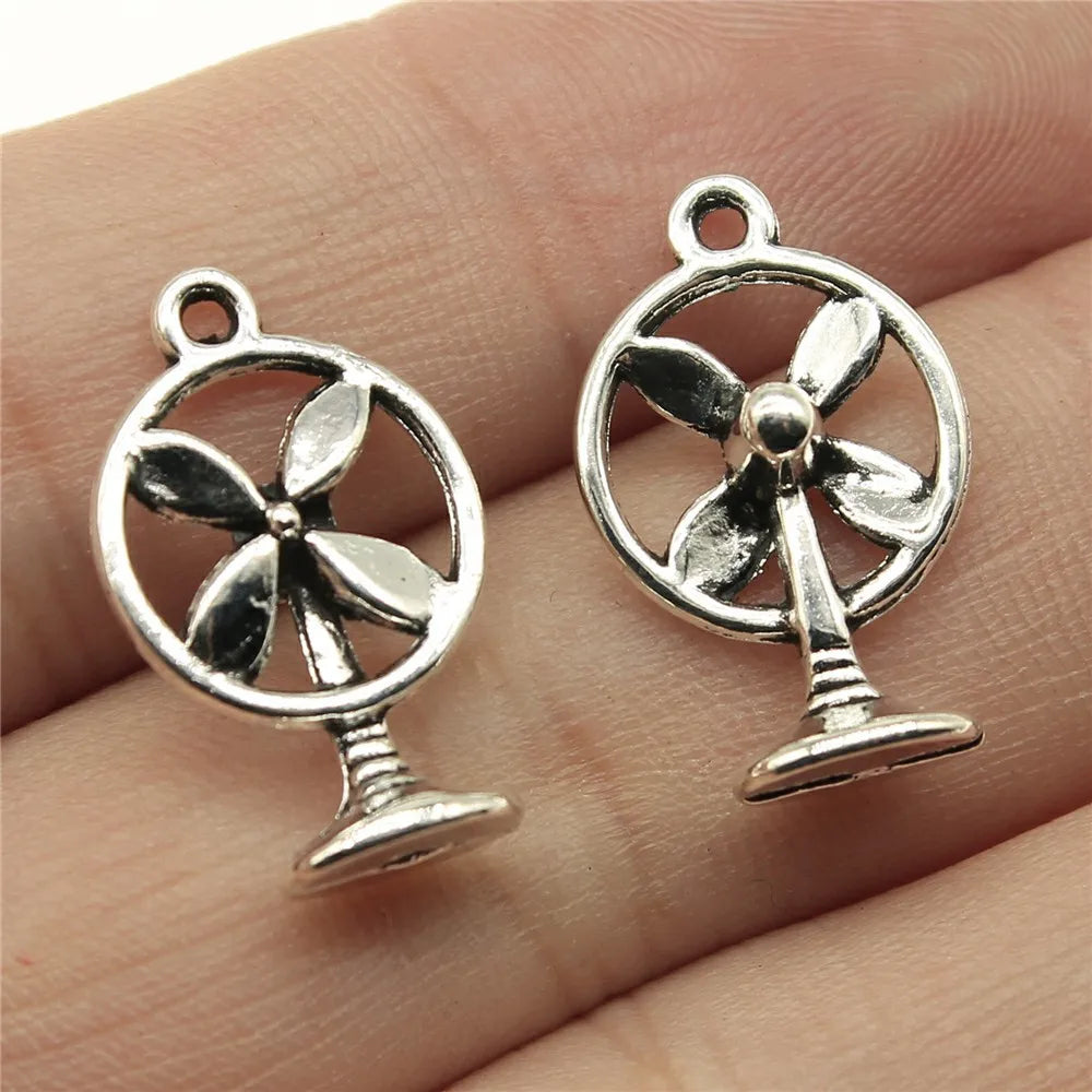 21x13mm 1.1g Antique Silver Zinc Alloy Electric Fan Charm Pendant for DIY Necklace Bracelet Making