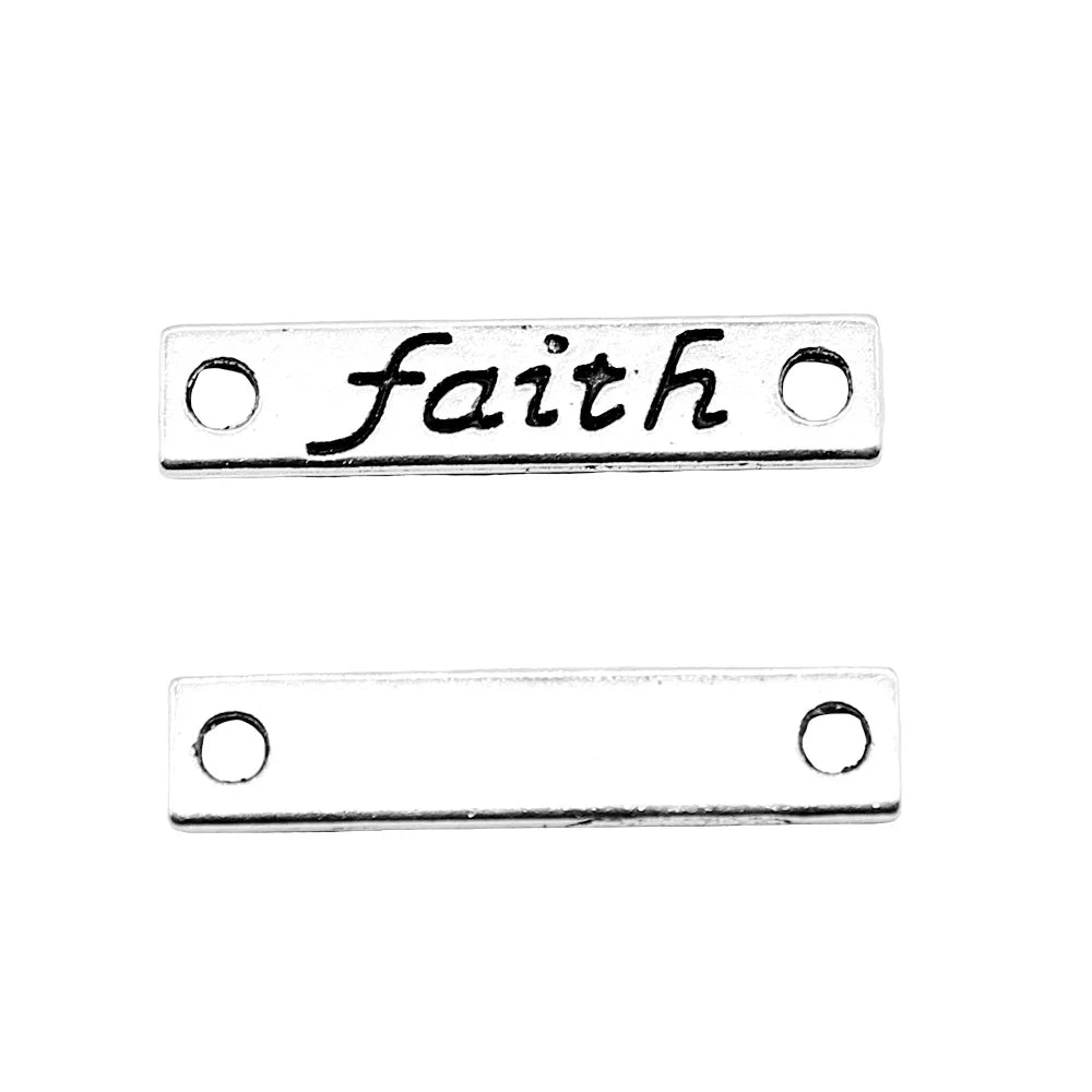 25x5mm 1g Antique Silver Zinc Alloy Faith Word Connector Charm for Bracelet Jewelry Making