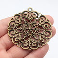 67x61mm 17.7g Antique Bronze Zinc Alloy Openwork Flower Round Tag Hollow Charm Pendant for DIY Jewelry